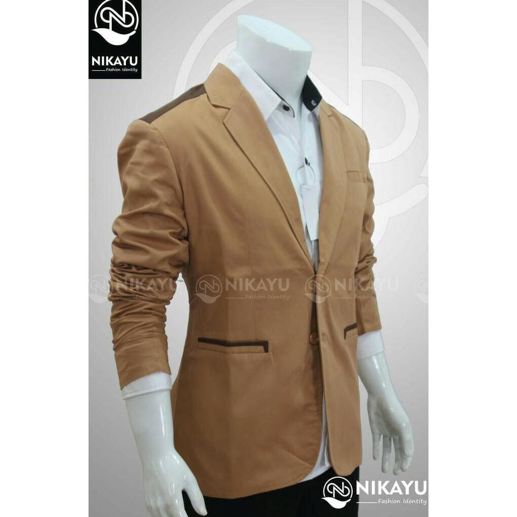 Jas Blazer Pria Nikayu Slimfit Coklat Muda S, M, L, XL