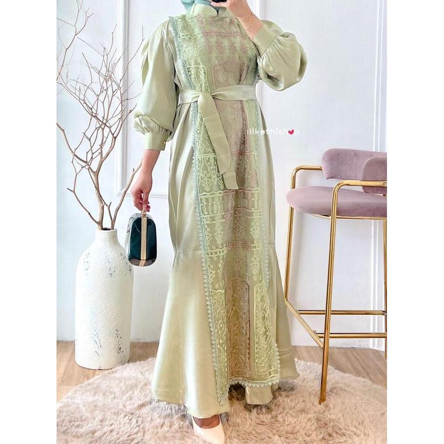 Atasan Dress Bordir Kombinasi Tile Gauni Elegan Untuk Wanita Modern -  Gamis Muslim Panjang Mewah br
