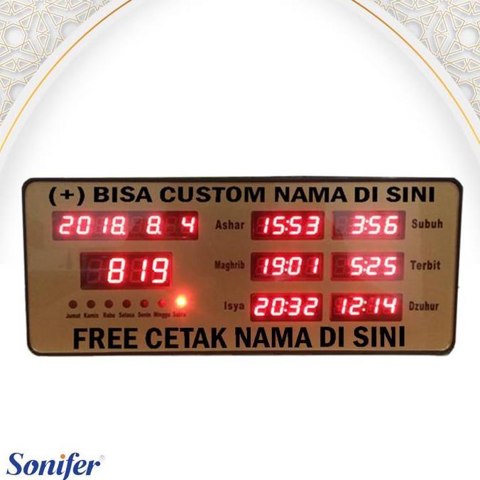 Sonifer Jam Dinding Adzan & Iqomah Otomatis Adzan Clock AZ-2515 ukuran 25 x 10 cm FREE CUSTOM NAMA