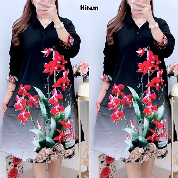 5649 KEMEJA TUNIK BUNGA JUMBO LD120 WANITA|TUNIK SILK|TUNIK LD120