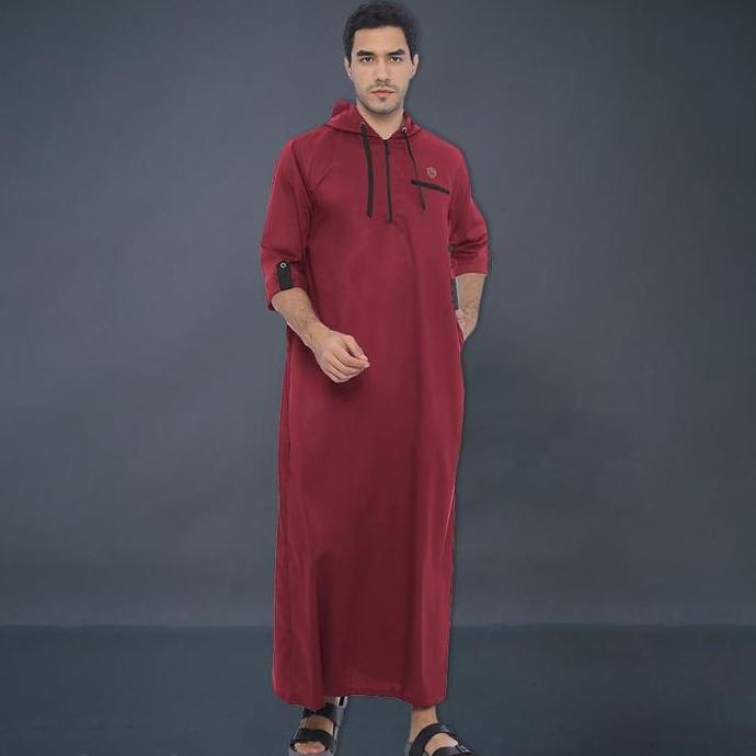 DISKON JUBAH GAMIS HOODIE PRIA DEWASA LENGAN PENDEK MODERN BIRU NAVY