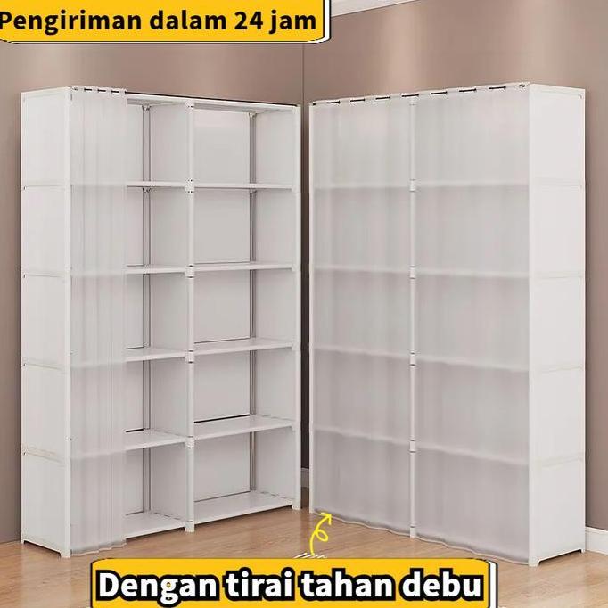 [Pengiriman cepat][Dengan tirai anti debu] Rak penyimpanan rak buku kamar tidur multi-lapis Lemari d