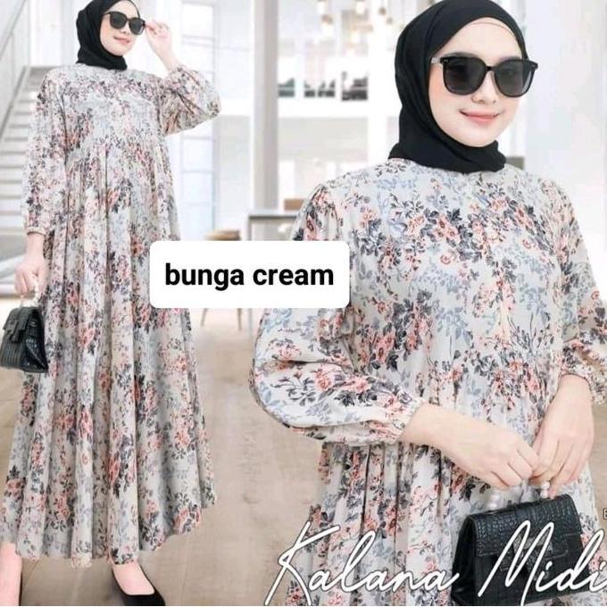 BEST SELLER MIDI DRESS WANITA RAYON MOTIF // KOLINDA MIDI DRESS MOTIF BUNGA  GAMIS MUSLIM