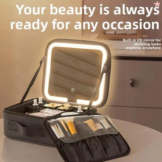 Tas Makeup Dengan Lampu Led Make Up Box Tas Kosmetik Kotak Kosmetik Beauty Case2Tingkat Kotak Makeup