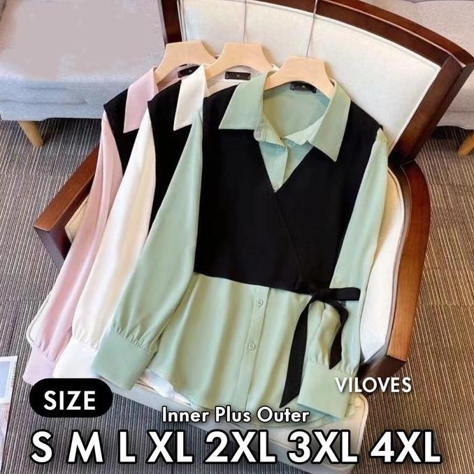 Cntikk- Premium Series Viloves Kemeja Rompi Inner Outer Blouse Vest Kemeja Kerja Ootd Mbo Ukuran Jum