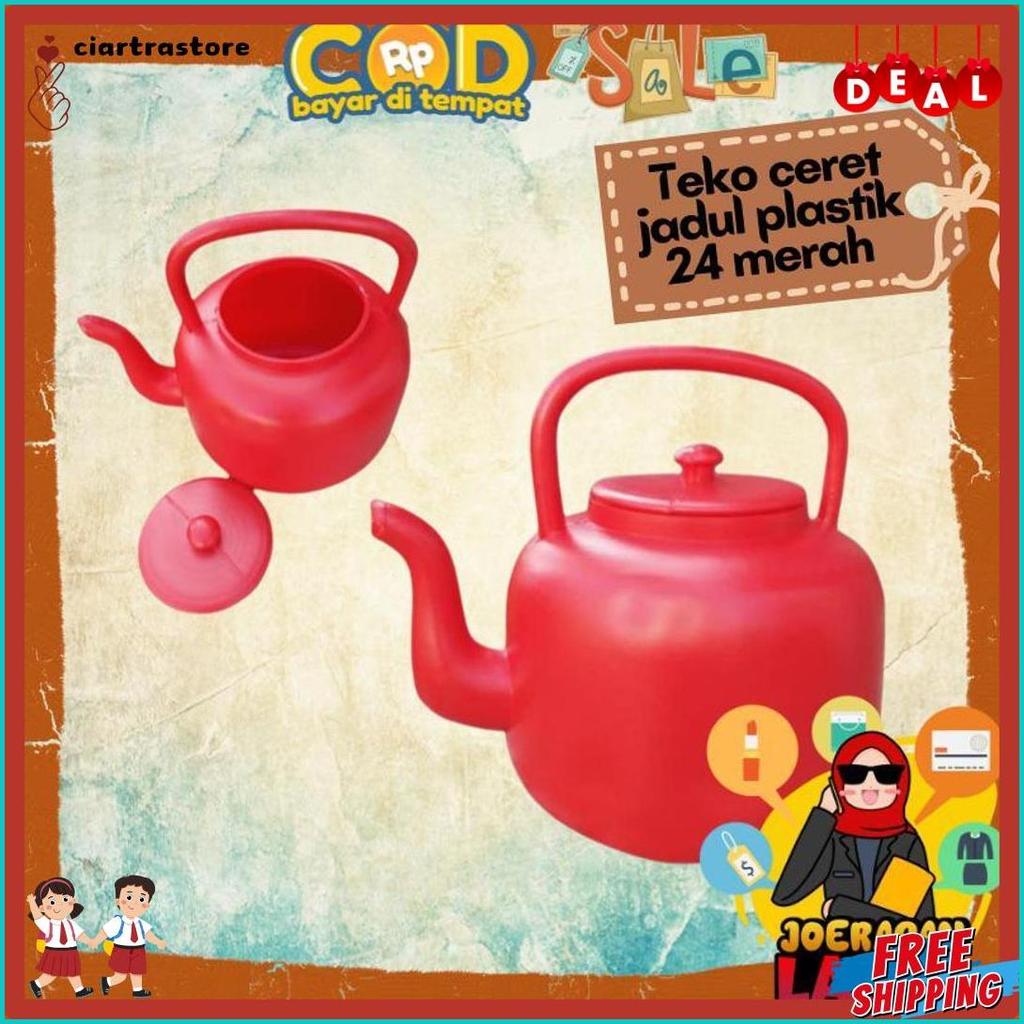 [Joeragan Lapak] Teko Ceret Plastik Kendi Merah 24 Food Grade Tempat Air Minum Tutup Rsokr