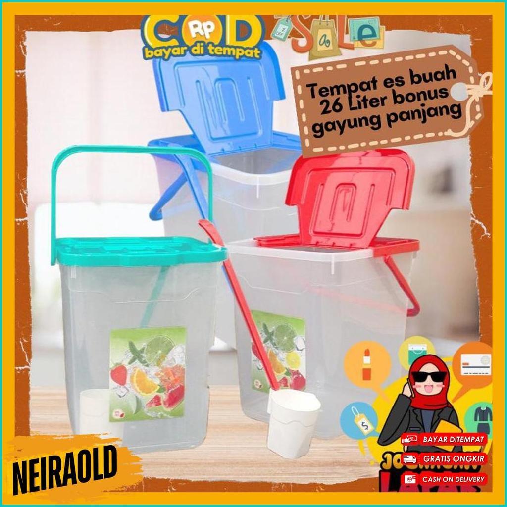 [Joeragan Lapak] Toples Es Buah 26 L - Wadah Tempat Es Buah Besar Bonus Gayung Panjang Jualan Jus Ca