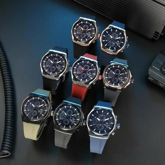 Evans Jayden Jam Tangan Pria 9585 Rubber Kaca Sapphire Chronograph Water Resistant 10 ATM Watches