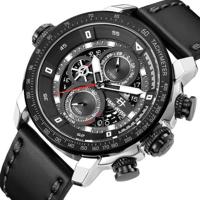 Evans Jayden Jam Tangan Pria 9466 Kulit Kaca Sapphire Chronograph Water Resistant 5 ATM Stainless Wa