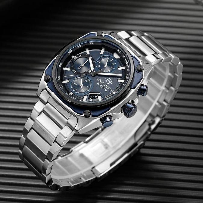 Evans Jayden Jam Tangan Pria 9604 Rantai Kaca Sapphire Chronograph Water Resistant 5 ATM Stainless W