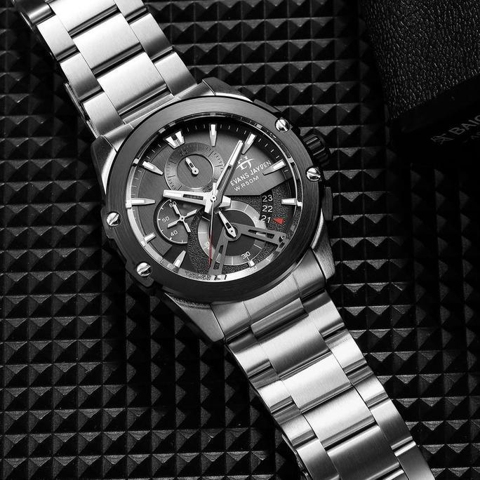 Evans Jayden Jam Tangan Pria 9615 Rantai Kaca Sapphire Chronograph Water Resistant 5 ATM