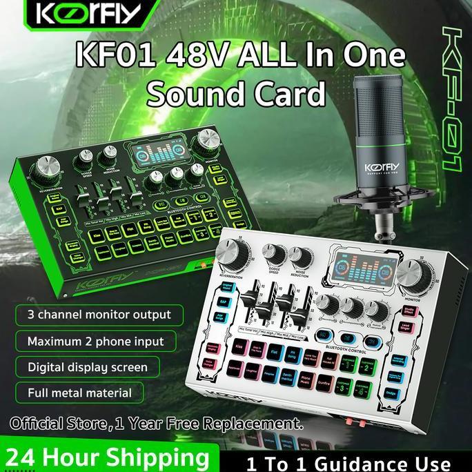 TERBARU Koorfly Kf01 Paling ProfessionalLive SoundcardLive Mixer - 48V Recording/4 DIY Efek Suara/LE