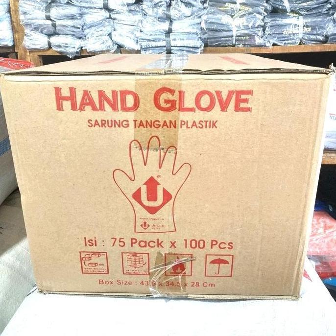 Hand Glove Dus isi 75 bks, sarung tangan plastik dus isi 75 bks