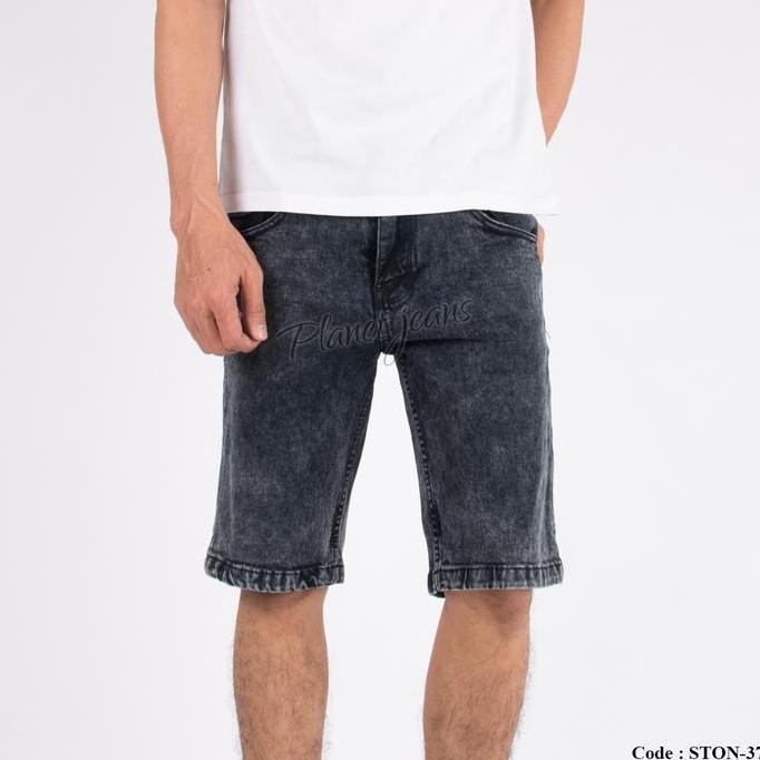 Celana Denim Jeans Pendek Pria - Snow Grey Short Pant STON37