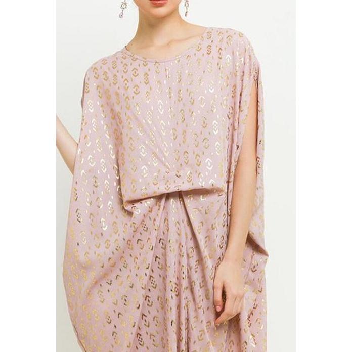 Murah Chic Simple Gold Ethnic Print Ruched Kaftan