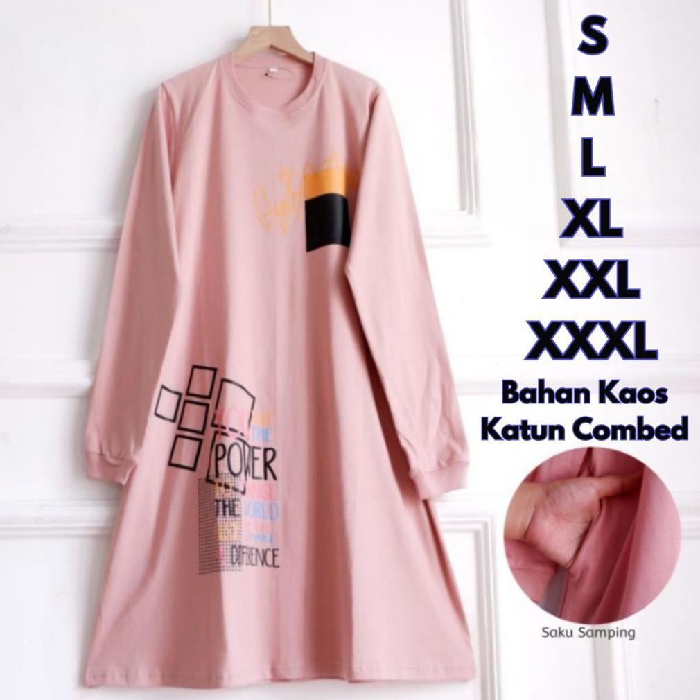 Baju Atasan Wanita Oversize Power Tunik BO S M L XL XXL XXXL Kaos Katun Combed Baju Tunik Kaos Lenga