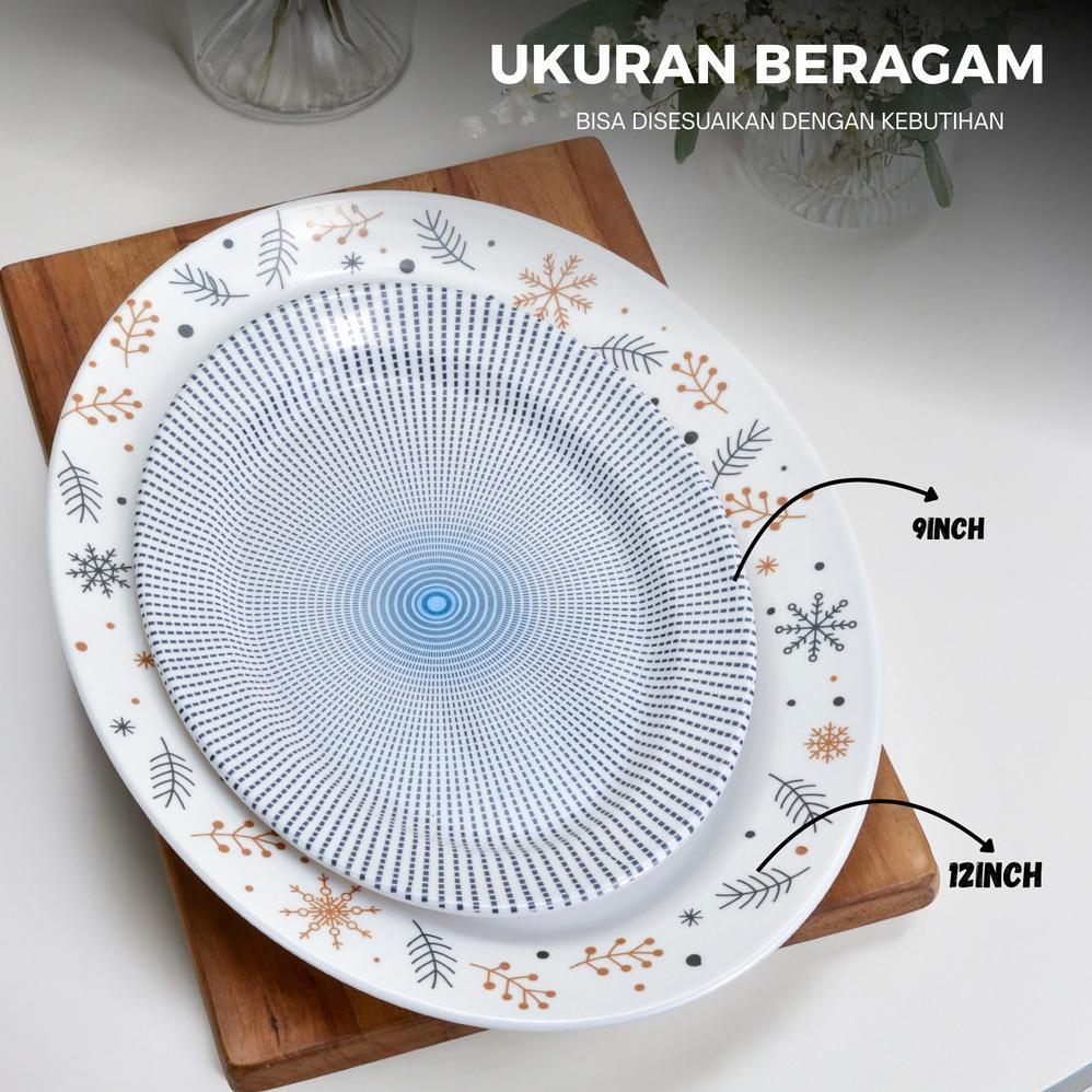 Piring Oval Motif Melamin Asli  Tebal 9/12 inch Piring Saji Piring Buah Piring Ikan besar/Anti Pecah