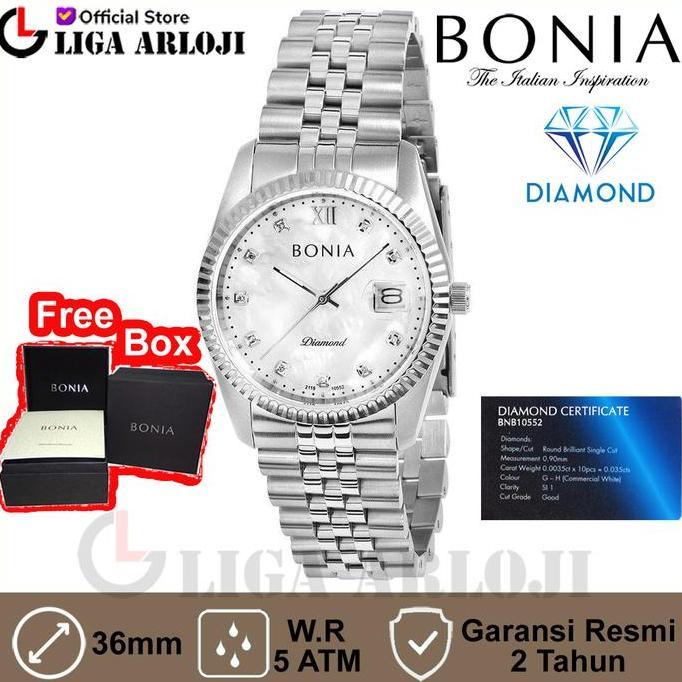 BONIA BNB10552-1353 Diamond Orinal Jam Tangan Pria 36mm White