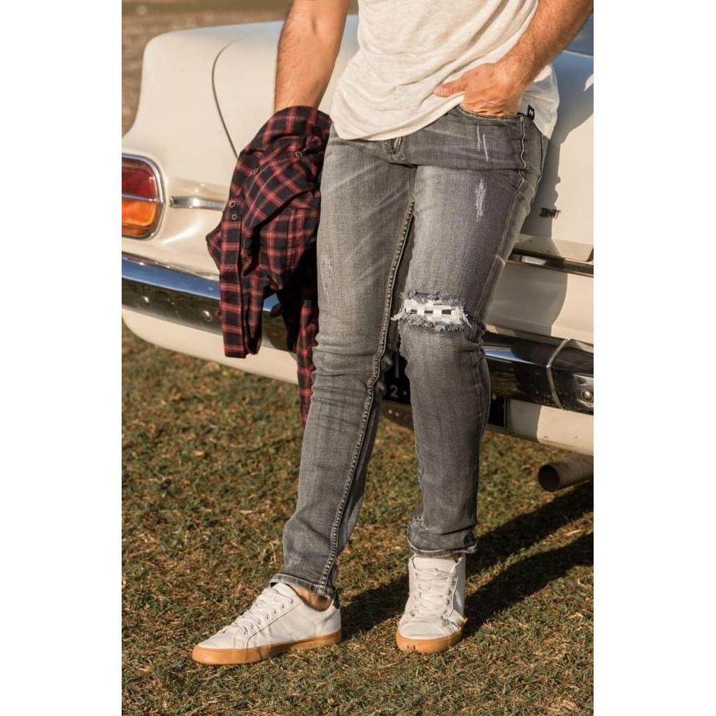 Weird Jeans -Grey Chess- Celana Jeans Pria Skinny Slimfit Strech