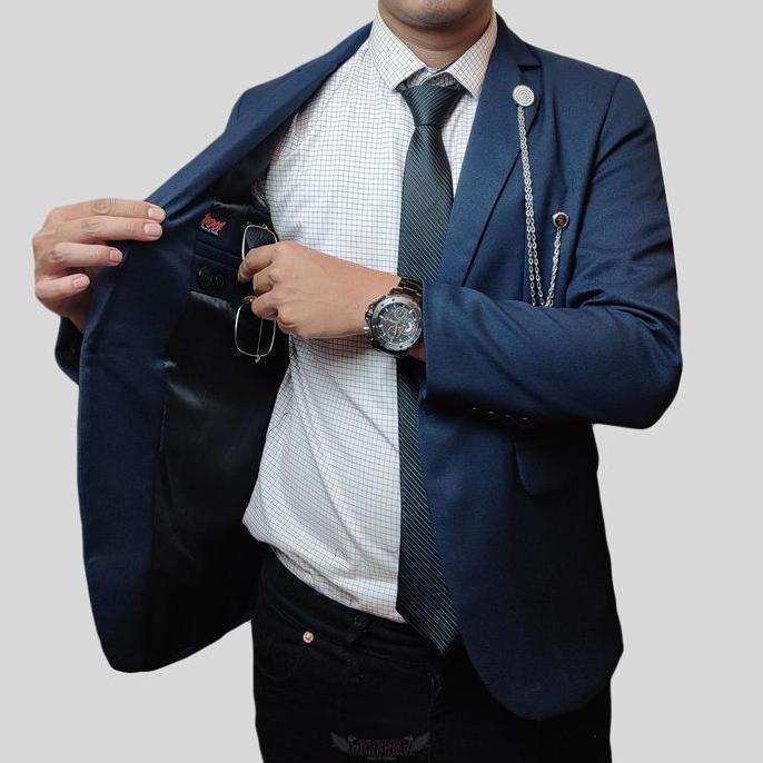 jas pria blazer pria navy biru gelap slimFit doff orinal