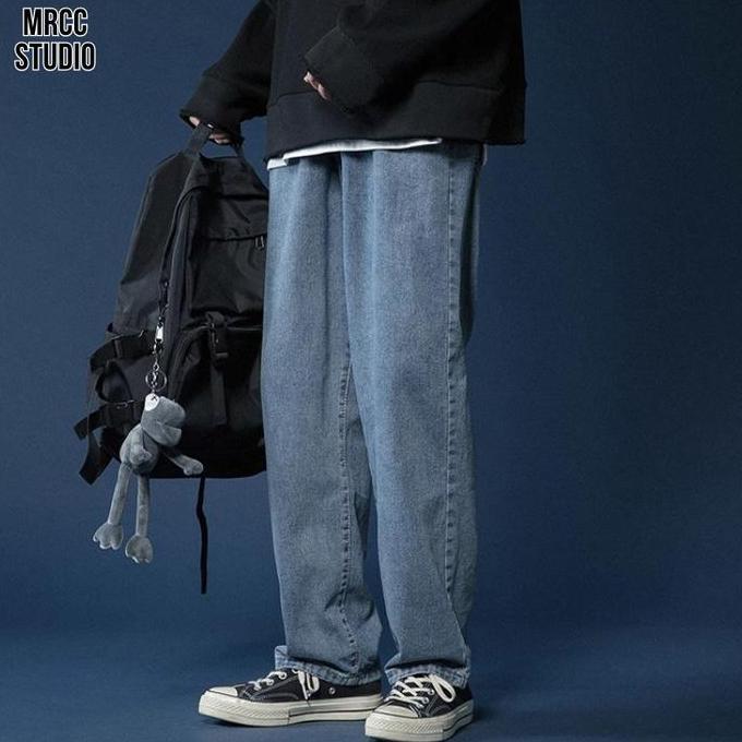 Celana Jeans Pria Ootd Korean Style Oversize Boyfriend Longgar Jeans