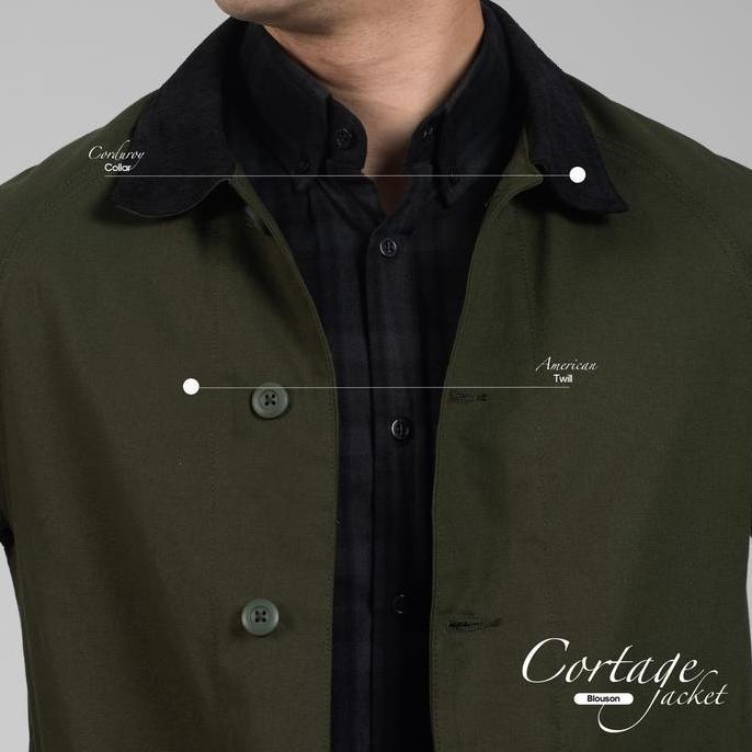 Jaket Polos Pria Kerah Corduroy WOODCUTTER Cortage Blouson Jacket - Green - Work Multi Pocket