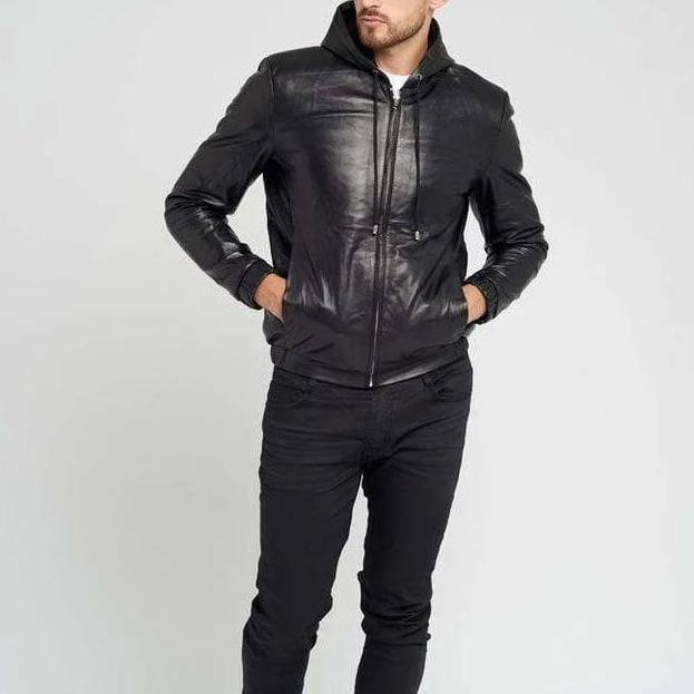 Jaket kulit hoodie kupluk Asli - Jaket kulit Garut - Jaket kulit Pria