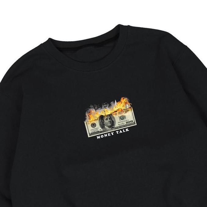 Sweater Crewneck Money Talk Fleece Black