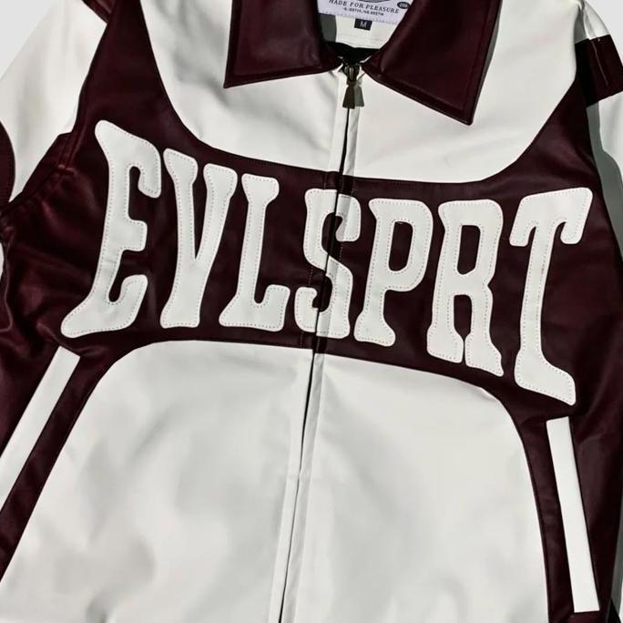 EVILSPIRIT LEATHER JACKET -  NUTHY WHITE / MAROON Jaket Tebal Lembut Bordir Zipper Nyaman Panjang Pr