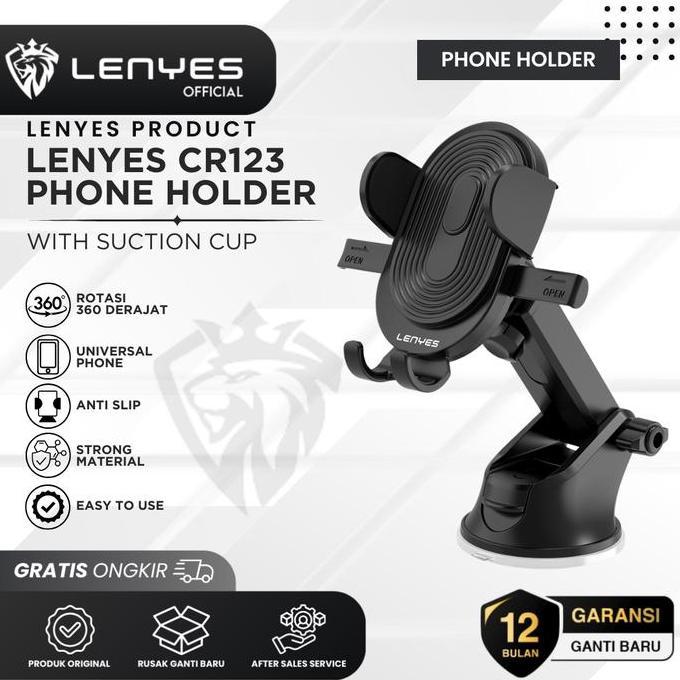 Lenyes CR123 Car Phone Holder Hitam ABS Presisi Anti Slip Fleksibel untuk HP 6.5-6.8 Inci Dashboard 