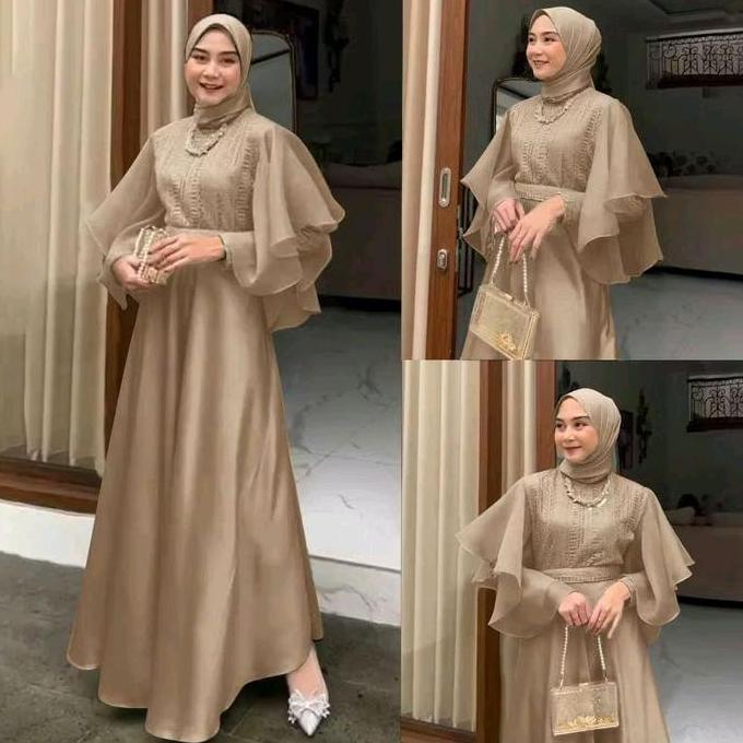 SETELAN GAMIS SET OUTER BRUKAT WANITA REMAJA MUSLIM VELVET MIX TILE SAKURA DRESS KONDANGAN LEBARAN B