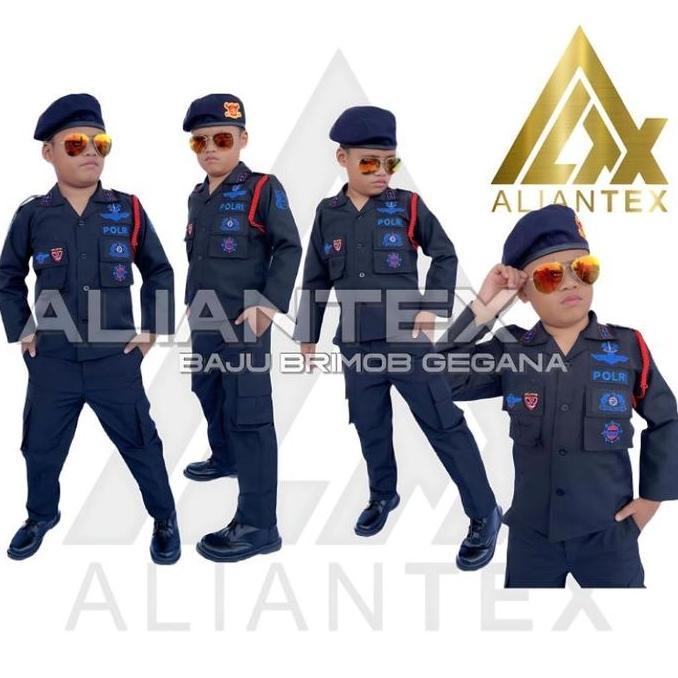 BEST SELLER ALIANTEX BAJU BRIMOB HITAM POLISI ANAK KOSTUM PROFESI UNISEX SIZE S-XXXXL DENGAN TALIKUR