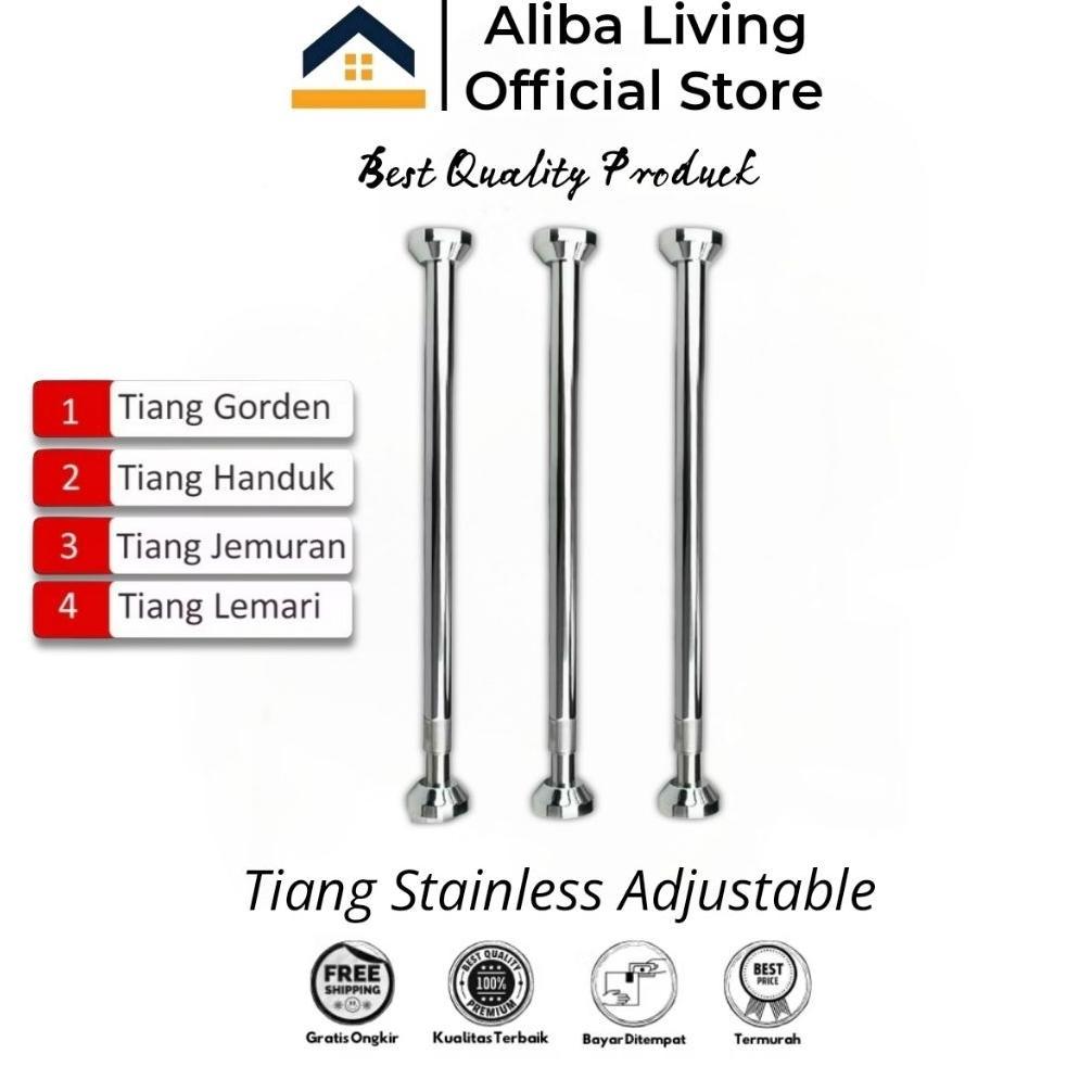 Tiang Gorden Fleksibel Stainless Steel Besi Tiang Jemuran Baju Portable Tanpa Paku