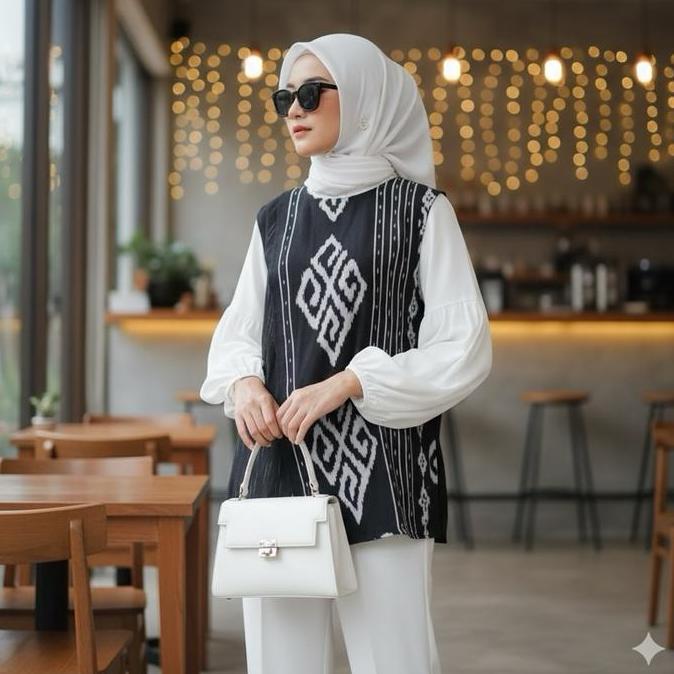 Viral  Shanaya Baju Tanpa Lengan Hitam Bahan Tenun Troso Original Kombinasi Lurik Gerimis Bisa Di Gu