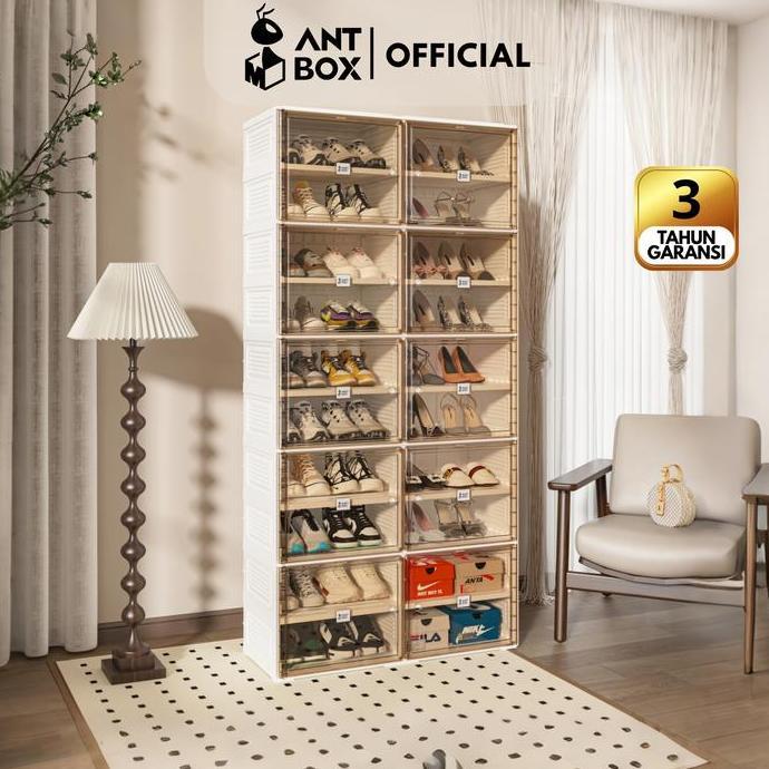 ANTBOX Kotak Sepatu Transparan 16-40 pasang sepatu | Lemari Sepatu lipat | Rak Sepatu anak dan dewas