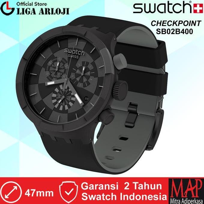 Swatch Sb02B400 - Jam Tangan Pria Analog Quartz Checkpoint - Hitam Swiss Made