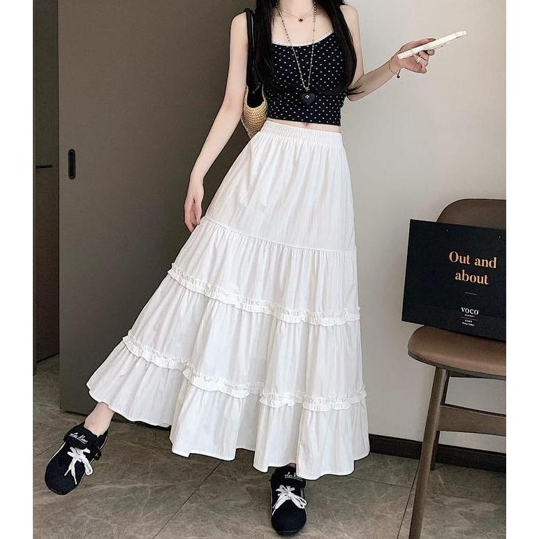 Rok Susun Tingkat 3 Wanita / Rok Panjang Warna Putih / Rok Muslimah Korean Style