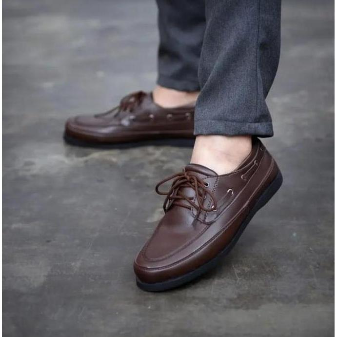 Sepatu Pantofel Pria Casual Formal Kulit Brown Ukuran Besar Jumbo Gede