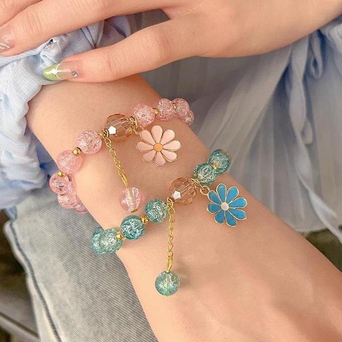 PEACHIE | GL2029 Gelang Aesthetic Daisy Bunga Kristal Manik Rumbai Colourful Karet Wanita Korea