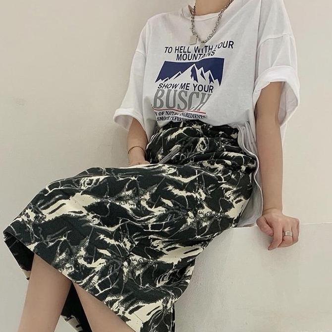 Newlan QZ026 Rok Panjang Korean Style - Nindi Skirt Katun Mosscrepe Pinggang Karet - Bawahan Wanita 