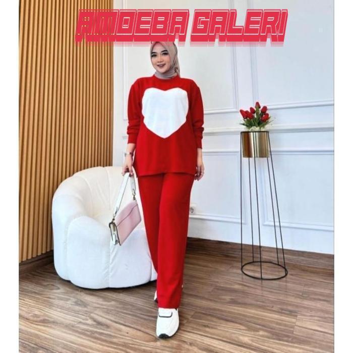 Ter-98 Love One Set Merah Putih / Setelan Muslim / Setelan Merah Putih / Setelan Agustusan / Baju Me