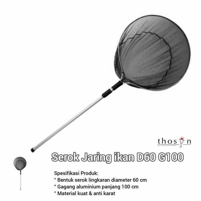 Jaring serok penangkap ikan koi besar D60 diameter 60 cm gagang 100 cm