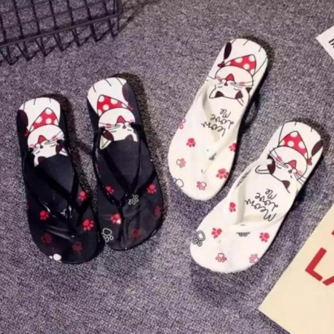 Sandal Wanita Sendal Jepit Meow Love Me