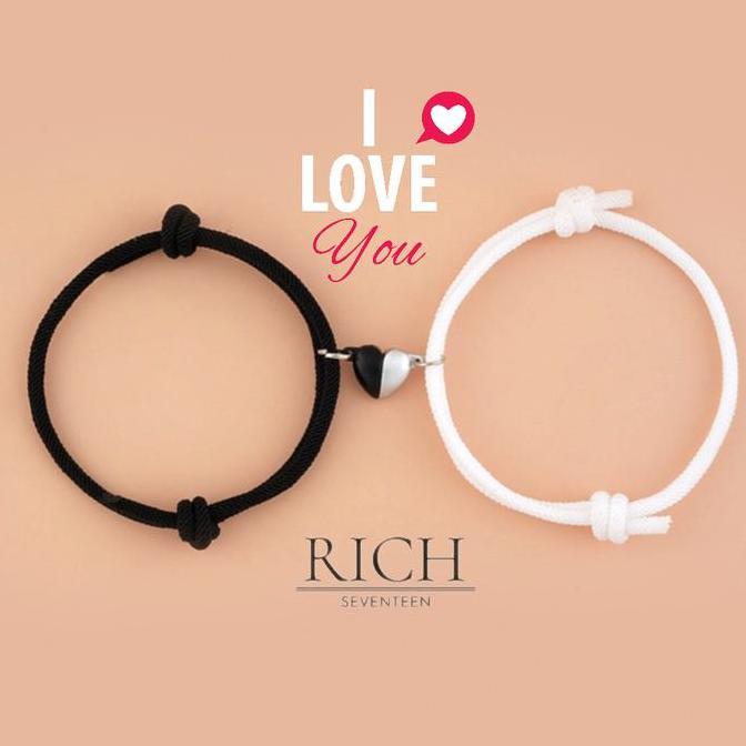 Gelang Couple Pria Wanita Magnet Hati Pasangan Sahabat B&W