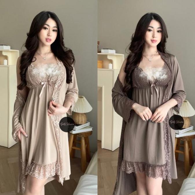 007L Sleepwear Dress + Kimono + Belt  [ Girlsheaven_id ]