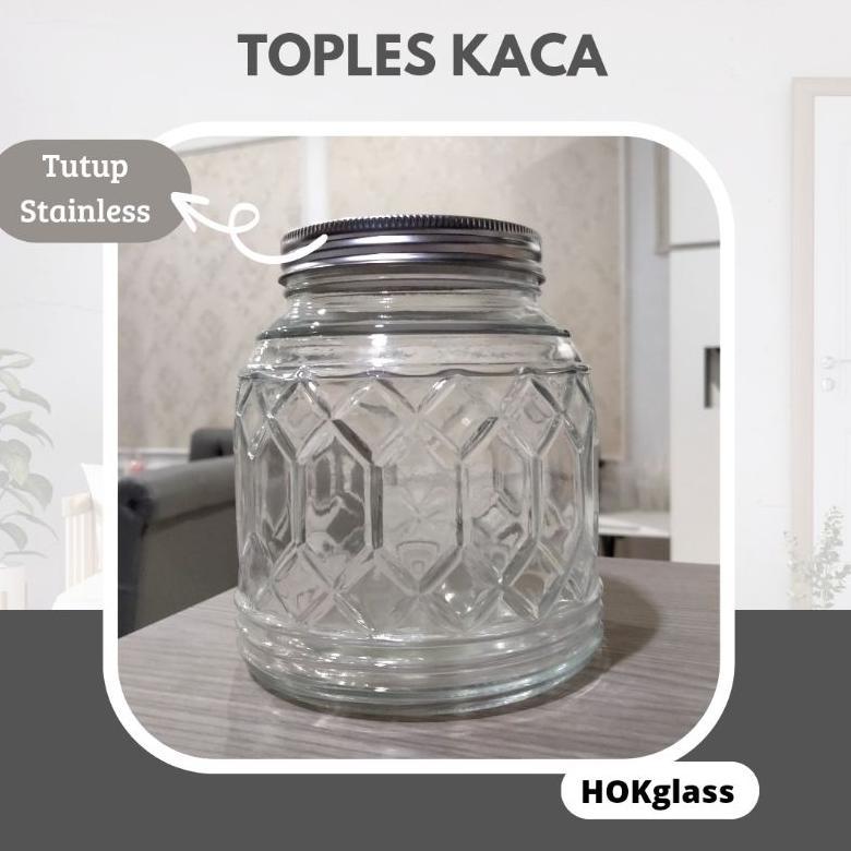 Toples Kaca Durag TPE 1300ml | Toples Kaca Motif Tutup Almunium | Toples Kue | Toples Kacang .