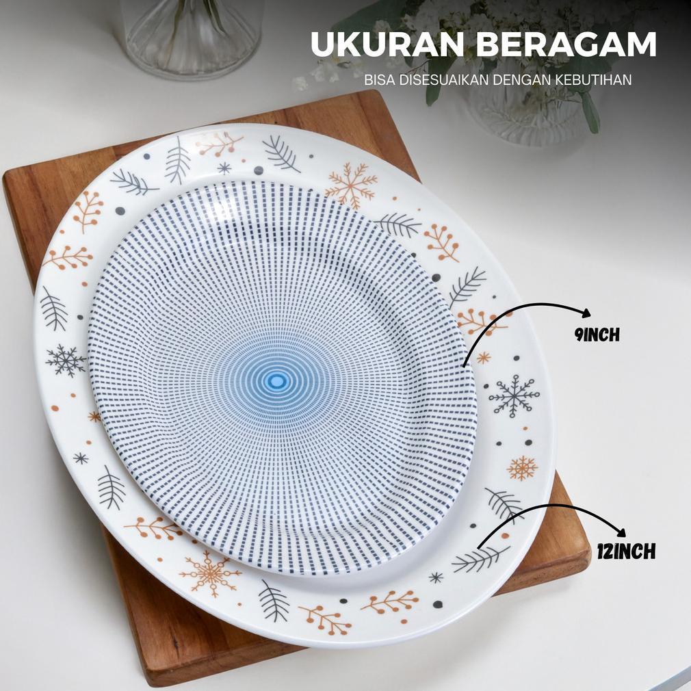 Piring Oval Motif Melamin Asli  Tebal 9/12 inch Piring Saji Piring Buah Piring Ikan besar/Anti Pecah