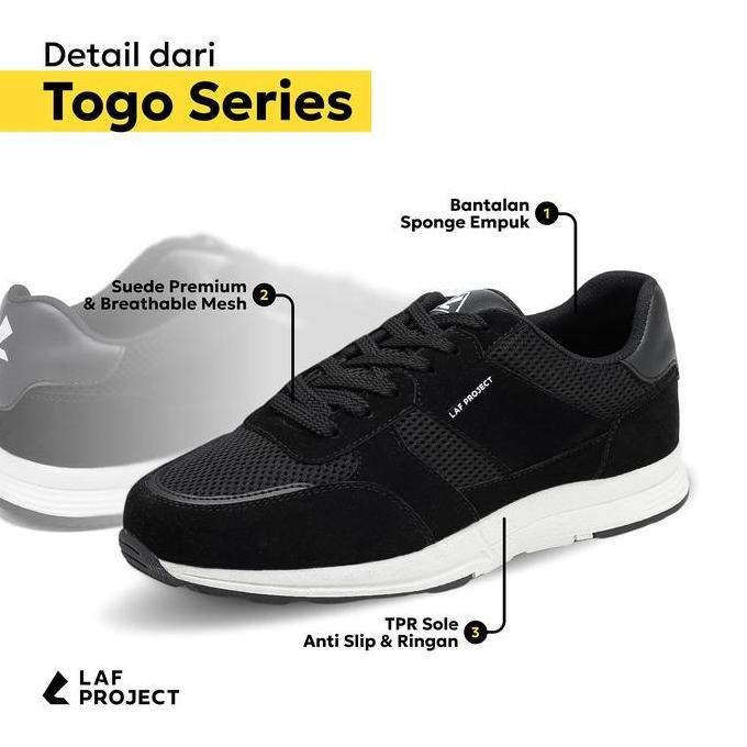 Sepatu Sneakers Pria Hitam Putih Casual Keren Premium Togo LAF Project
