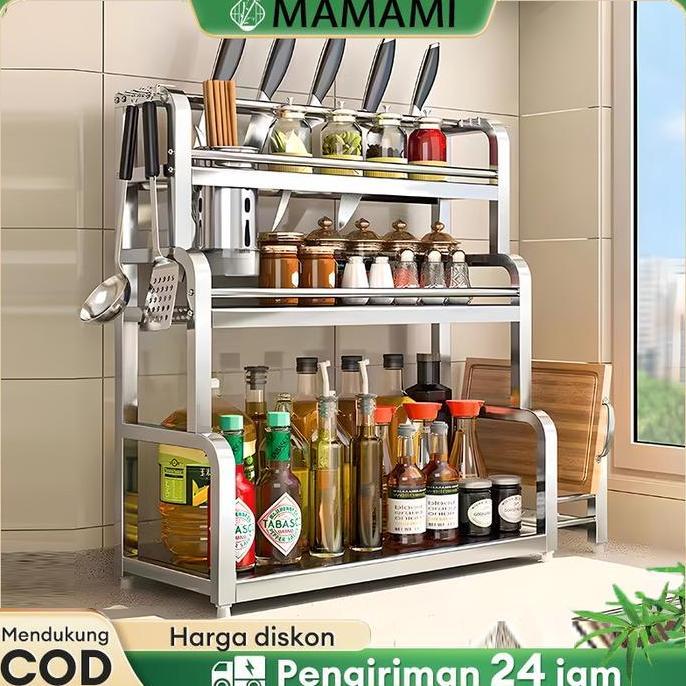 ferdyshops - rak bumbu dapur stainless steel rak botol bumbu rak bumbu rak penyimpanan bumbu dapur r
