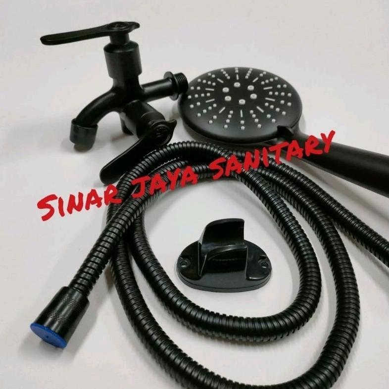 Hand shower bulat hitam set kran cabang / kran cabang satu set hand shower hitam